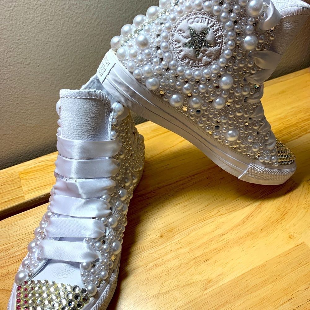 Custom Order, White On White Pearls And Rhinestone